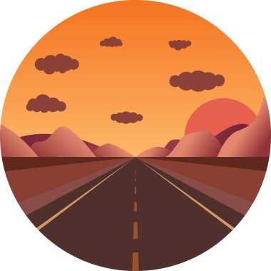 dağlarda gün batımına doğru düz yol