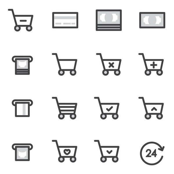 Set overzicht beroerte Shopping iconen vectorillustratie — Stockvector
