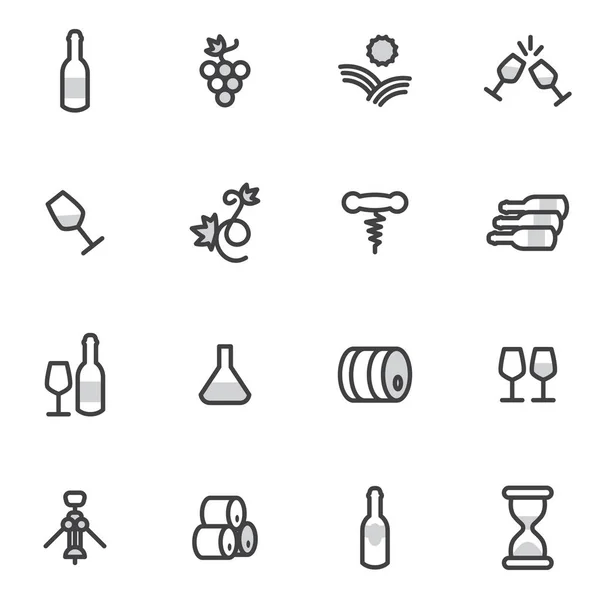 Διαφορετικό κρασί και το αμπέλι στοιχεία σχεδίασης σε μοντέρνα γραμμή στυλ διάνυσμα. εμβλήματα λογότυπα — Διανυσματικό Αρχείο