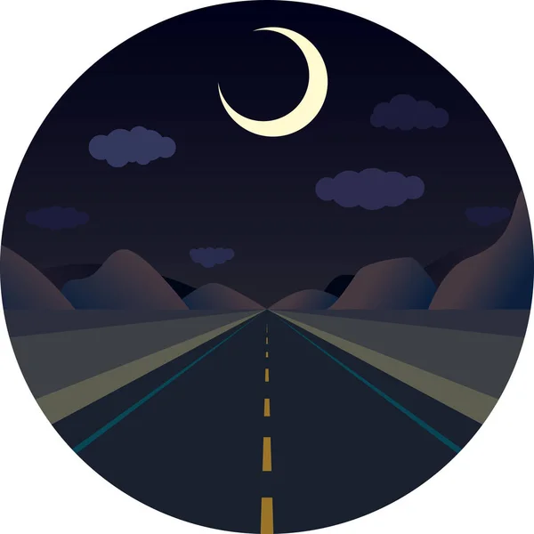 Noite estrada em linha reta para a frente nas montanhas — Vetor de Stock