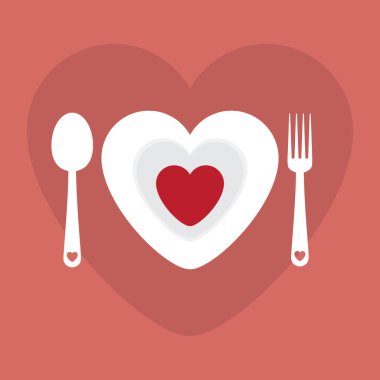 Romantik bir akşam yemeği menüsü mutlu Sevgililer günü vektör çizim aşk tebrik kartı. Desen tasarım. El ilanı veya davet