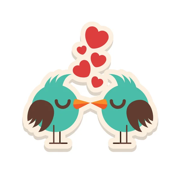 Kartu ucapan cinta ciuman burung bahagia Valentine Day vector ilustrasi. Desain Pola. Terbang atau undangan - Stok Vektor
