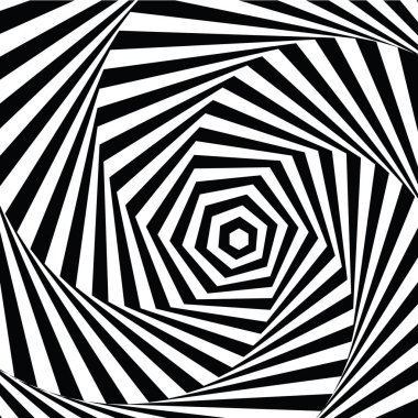 vector illustration motley visual and optical illusion star-shaped black white, twisted spiral clipart