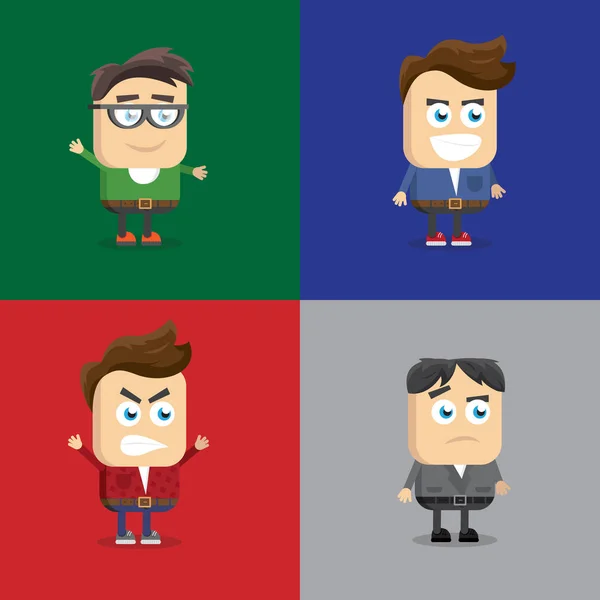 vektör çizim çeşitli duygular, grimassy, yüz şekli ve saç modeli, genç erkek aksesuarları