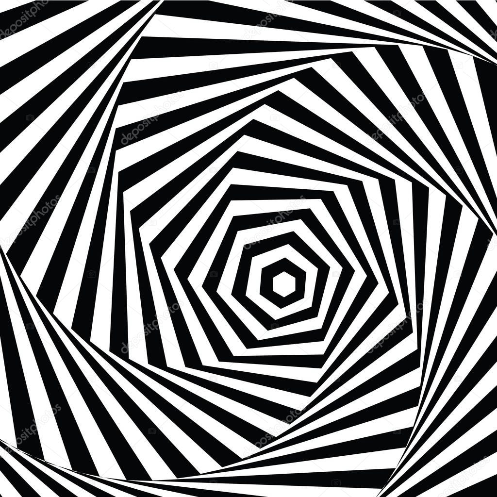 vector illustration motley visual and optical illusion star-shaped black white, twisted spiral
