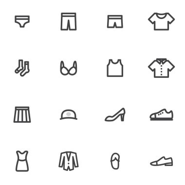 giyim, iç çamaşırı, Aksesuar, Ayakkabı, açık renkli giysiler vektör simge kümesi