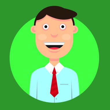 bir gömlek siyah saçlı adamla gülümseyen bir karakter çizimi vektör ve iyi bir ruh hali yuvarlak yeşil zemin üzerine kravat