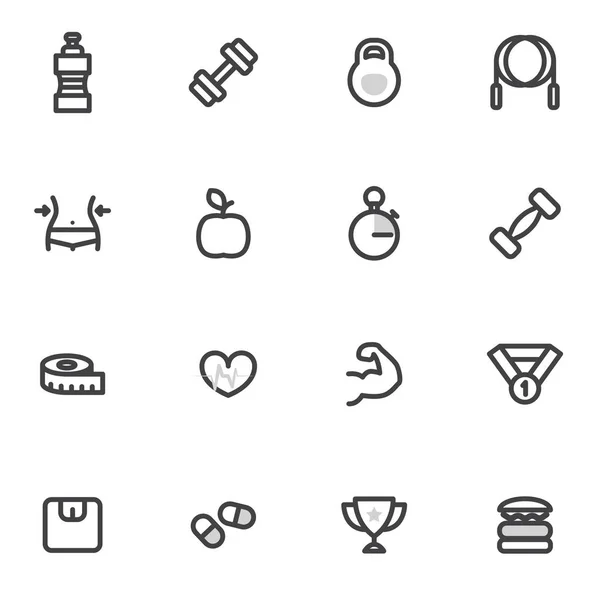 Conjunto de iconos vectoriales fitness, deporte y un estilo de vida saludable sobre fondo claro — Vector de stock