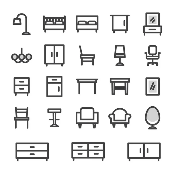 Vector icons set furniture for home and office interior — Stock Vector