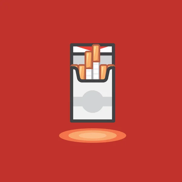 Icono vectorial en línea estilo de trabajo de los cigarrillos del paquete sobre fondo rojo — Vector de stock