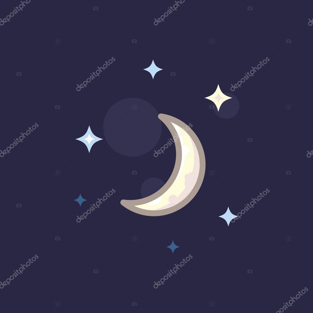 Vector icon in style linework moon and star on dark background. Illustration style linework night sky with moon and stars