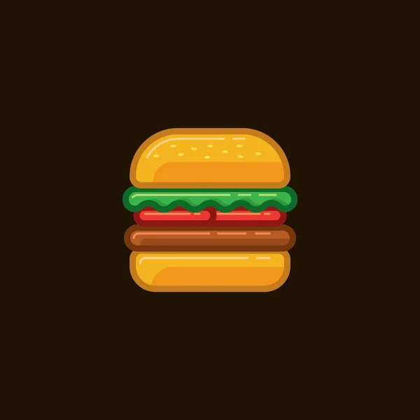 Vettoriale icona sandwich hamburger con carne e verdure su sfondo scuro — Vettoriale Stock