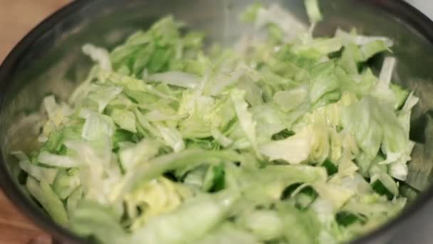 Növényi saláta fekete borssal megszórjuk. Növényi saláta fekete bors — Stock videók