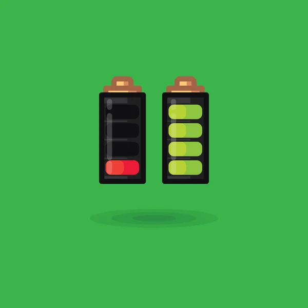 Vector batterij pictogram volledige lading en accu ontladen. Batterij-oplaadindicator — Stockvector