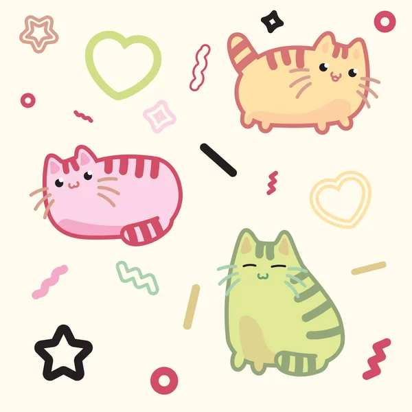 Kawaii stil kedi, yavru kedi, pisi, açık renkli evde beslenen hayvan vektör — Stok Vektör