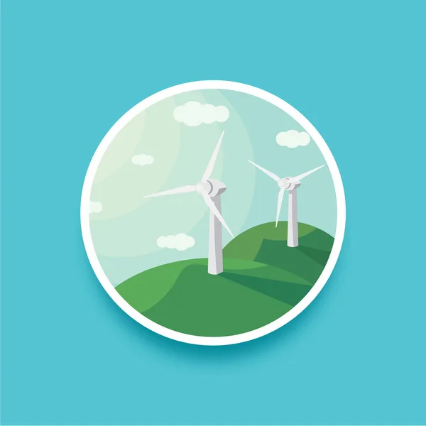 Paisagem redondo vetor ilustração de geradores de vento. Paisagem energia eólica — Vetor de Stock