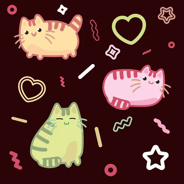 猫咪卡哇伊风格，小猫，小猫，在深色背景上的宠物矢量 — 图库矢量图片