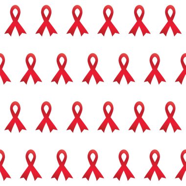 Desen Dünya AIDS günü kavramı ve kırmızı HIV şerit üzerinde beyaz arka plan vektör