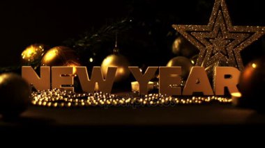 Kompozisyon yeni yıl ve tatil dekorasyon, garland ve top Noel ağacı üzerinde