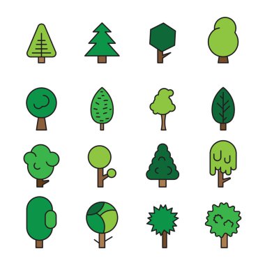 Orman ağaçları, herdem yeşil iğne yapraklı ağaçlar ve çam beyaz arka plan üzerinde ayarla