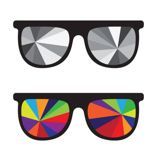 Sunglasses black and white and multicolored glasses isolated on white background — Stock Vector