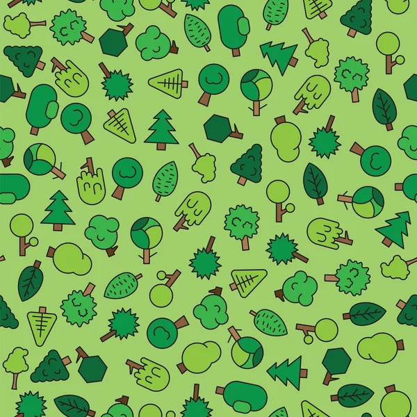 Arbres forestiers, conifères persistants et pins sur motif vert sans couture — Image vectorielle