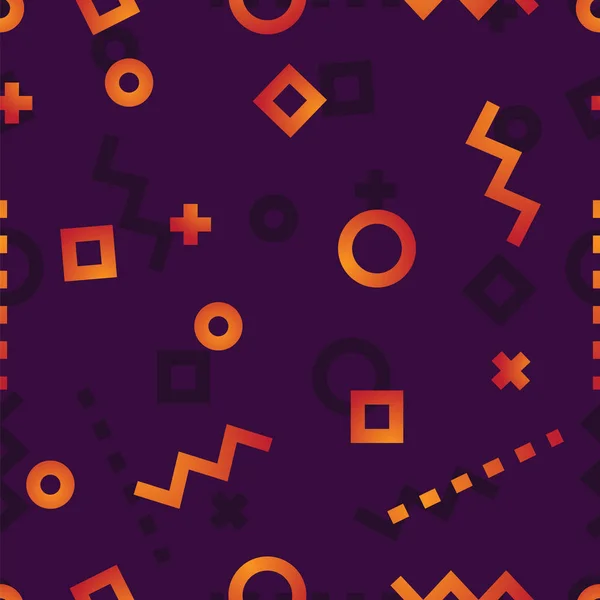 Κύκλους, τετράγωνα, καμπύλες, διακεκομμένες γραμμές και σημάδια για ένα μοτίβο σκούρο φόντο — Διανυσματικό Αρχείο