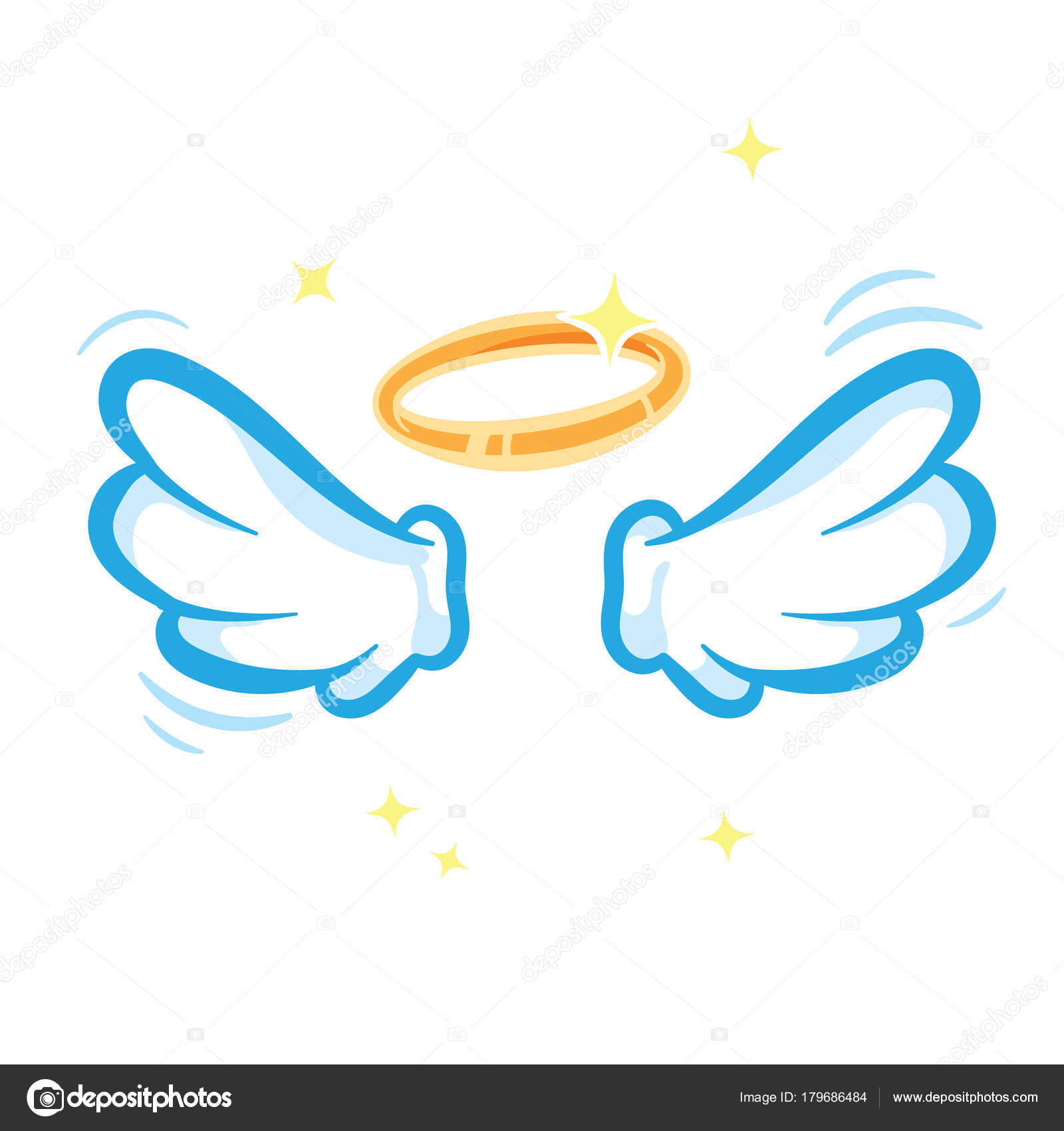 白い天使の羽 白い背景で隔離輝く金色の光輪 ストックベクター