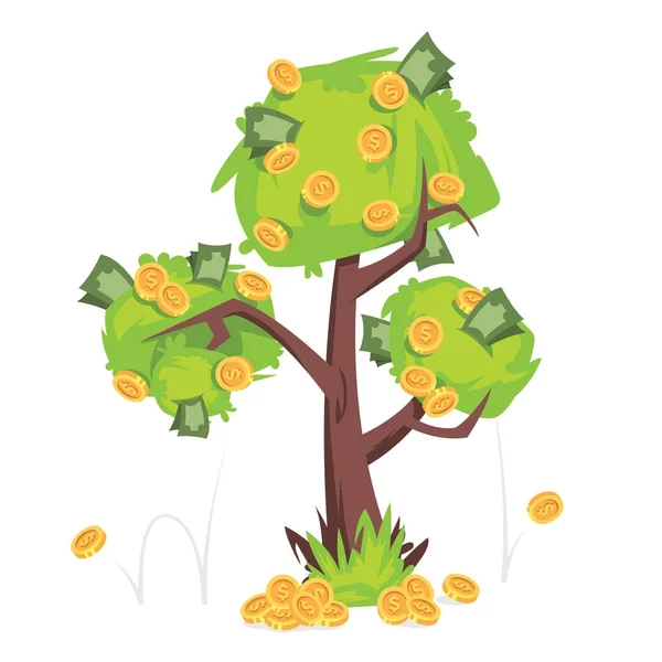 Ağaç para faturaları ve beyaz arka plan üzerinde izole yeşil yeşillik üzerinde para ile