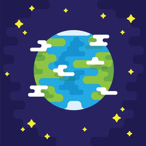 Planeta Terra com países e continentes vista da ilustração do vetor espacial cosmos. Planeta Terra e estrelas do espaço na arte vetorial noturna . — Vetor de Stock