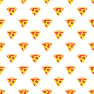 Pizza dilimleri sosis ve peynir desen arka plan ile. İştah açıcı pizza dilimleri seamlesss desen.