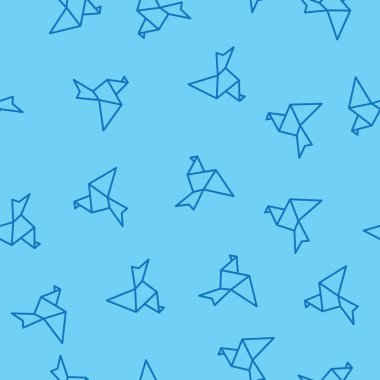 Kuşlar anahat mavi Dikişsiz desen arka plan üzerinde. Kuş desen arka plan.