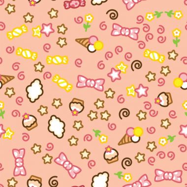 Çok renkli şekerleme, dondurma, pasta, yıldız, çiçek ve bulut deseni doodle.