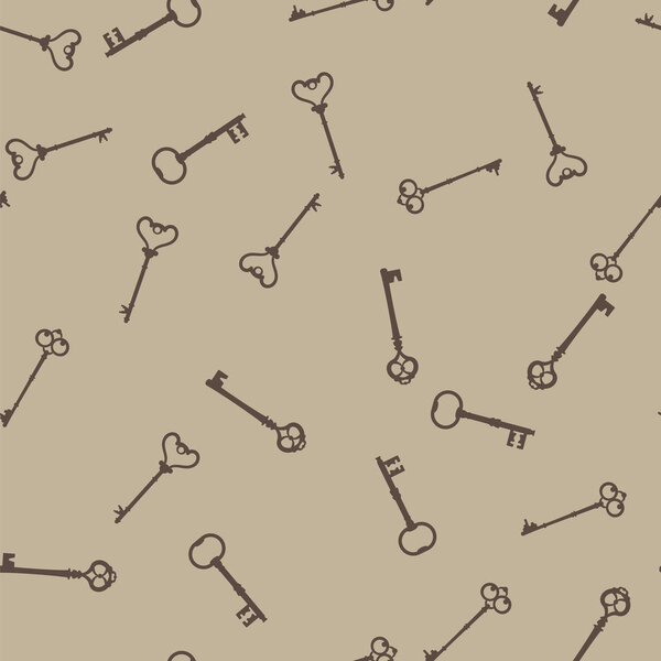 Pattern antique keys for locks different shapes. Old keys pattern background. Vintage keys seamless pattern.