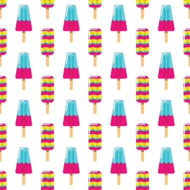 Renkli süt dondurma ve meyve dondurma beyaz arka plan üzerinde. Dikişsiz desen yaz dondurma arka plan.