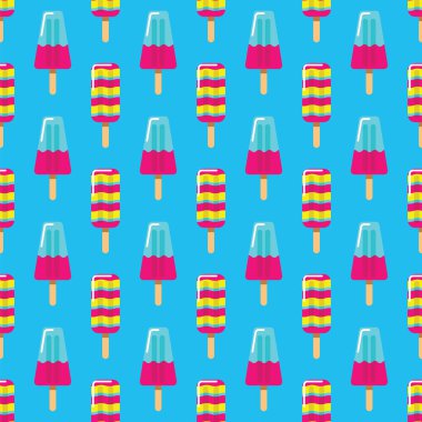 Desen meyve ve süt dondurma mavi arka plan üzerinde sopa. Dikişsiz desen yaz dondurma eskimo.