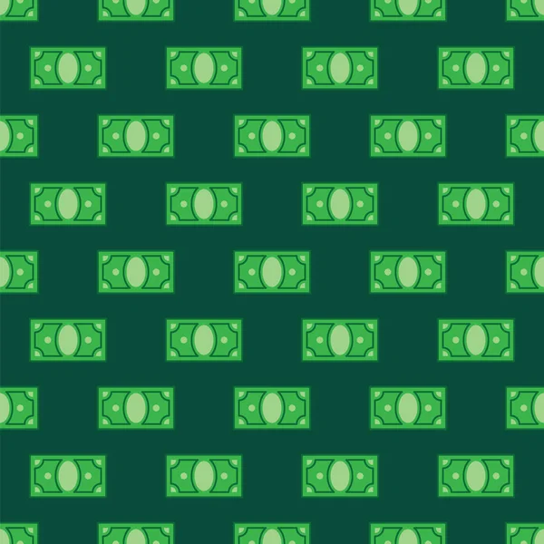 Geld patroon op groene achtergrond. Naadloze patroon groene dollarbiljetten. Groen geld cash op patroon achtergrond. — Stockvector