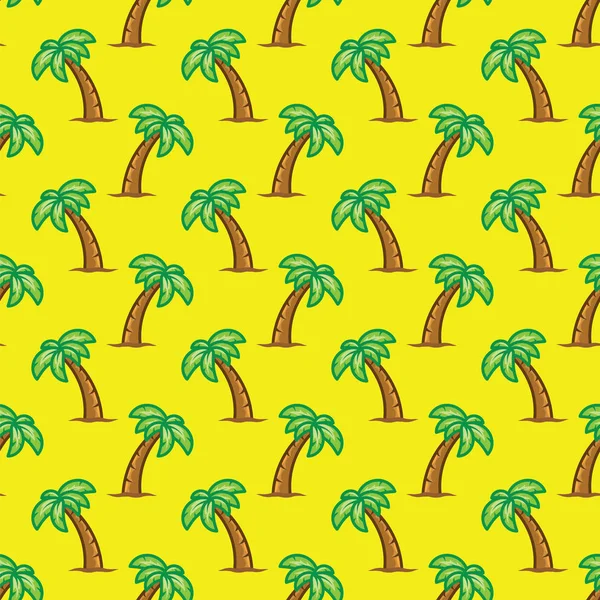 Sarı zemin üzerine desen tropikal palmiye ağacı. Egzotik palmiye ağacı seamless modeli. — Stok Vektör