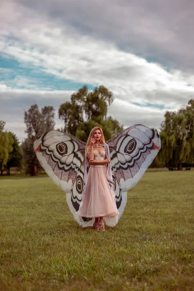Schöne Frau Mit Großen Schmetterlingsflügeln — Stockfoto