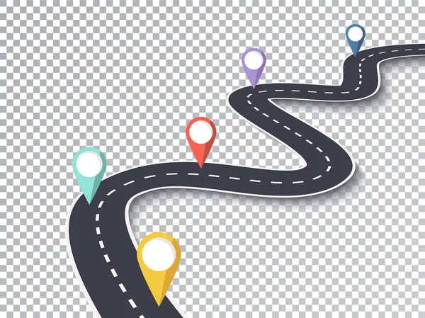 Winding Road Isolated Transparant Special Effect Route Locatie Infographic Met — Stockvector