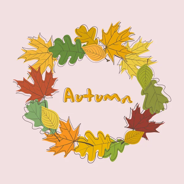 Arrière Plan Automne Couronne Feuilles Automne Érable Multicolore Chêne Frêne — Image vectorielle