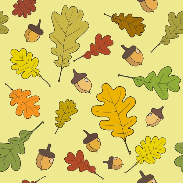 无缝图案秋叶背景 有橡树叶的秋天植物 秋天的橡木叶嬉皮士背景 面料图案 纺织图案 病媒排泄10 — 图库矢量图片