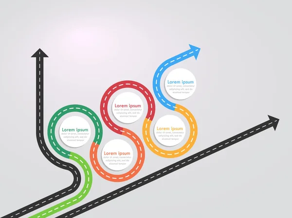 Modèle Infographie Emplacement Chaussée Avec Une Structure Progressive Chronologie Sinueuse — Image vectorielle