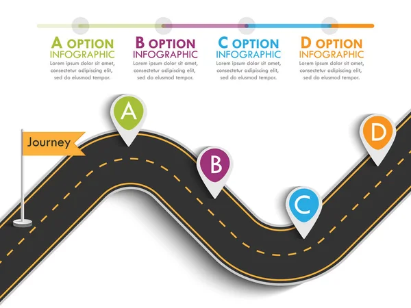 Viaggio Strada Percorso Viaggio Con Puntatore Pin Business Journey Infografica Illustrazione Stock