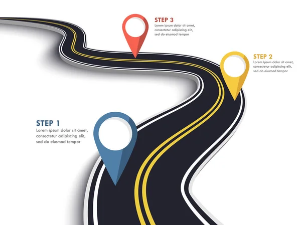 Route Sinueuse Sur Fond Isolé Blanc Modèle Infographie Emplacement Route — Image vectorielle