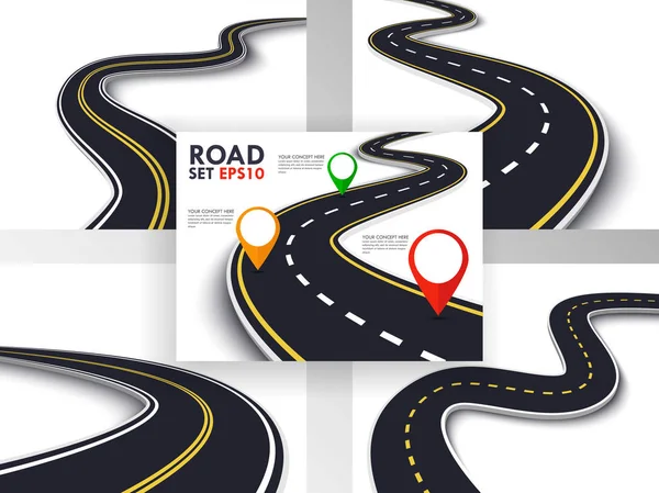 Winding Road Set Trip Journey Route Business Journey Infographic Design — Stock Vector