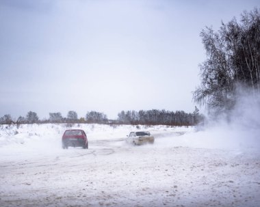 Russia, Novosibirsk - November 30, 2019. Two Russian old cars 