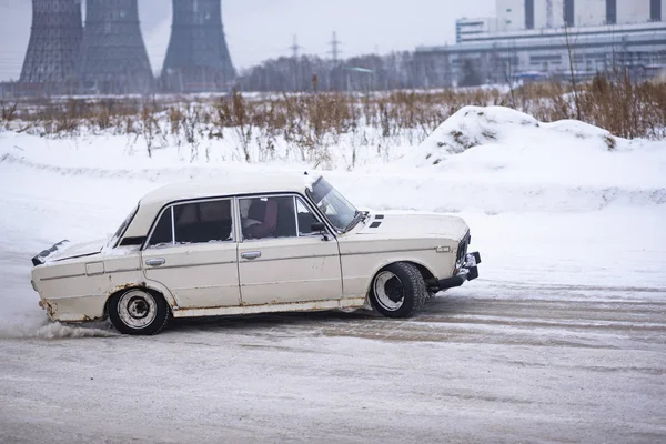Russia Novosibirsk November 2019 Russian Old White Car Vaz Zhiguli — Stock Photo, Image