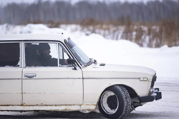 Russia Novosibirsk November 2019 Russian White Old Old Car Vaz — Stok fotoğraf