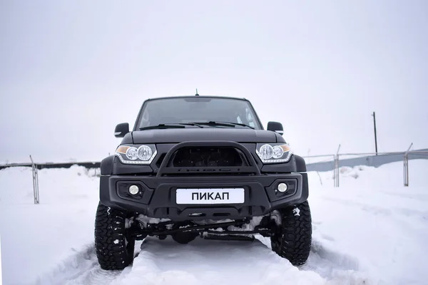 Novosibirsk Rusia Marzo 2020 Ruso Negro 4X4 Suv Uaz Patriota — Foto de Stock